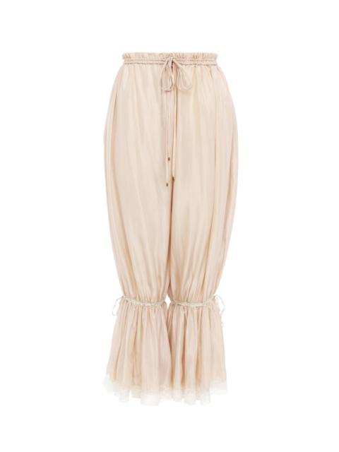 Chloé FLUID CROPPED PANTS IN WASHED SILK PONGÉ & LACE
