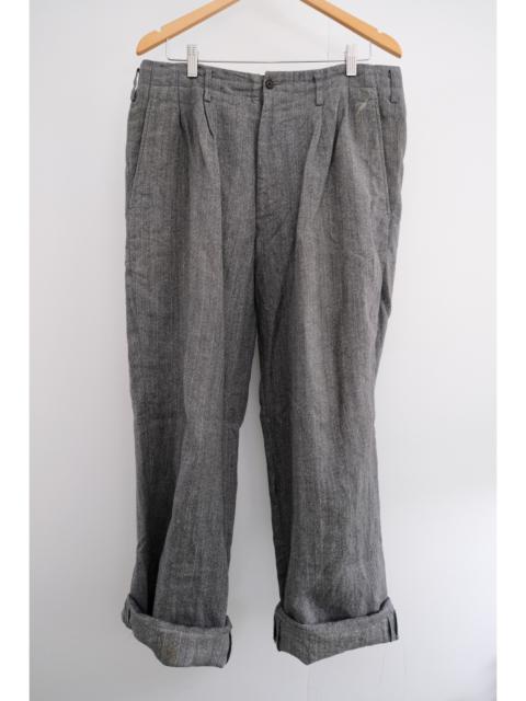1980s-90s Linen-Cotton Distressed Double Tuck Pants
