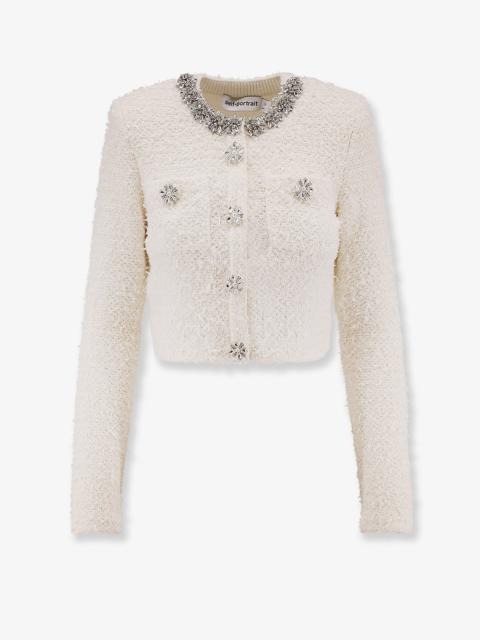 Self Portrait Women Cotton Blend Cardigan With Rhinestones