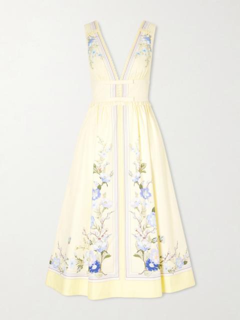 self-portrait Bow-detailed Floral-print Cotton Midi Dress