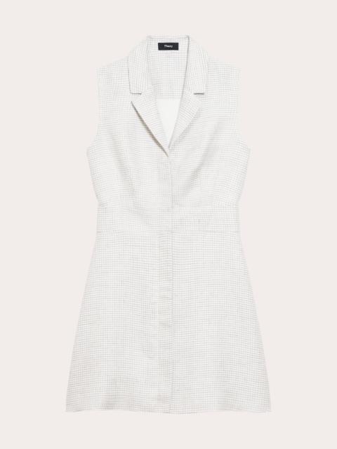 Theory Houndstooth Linen Collared Mini Dress