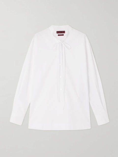 Tie-neck cotton-poplin shirt White