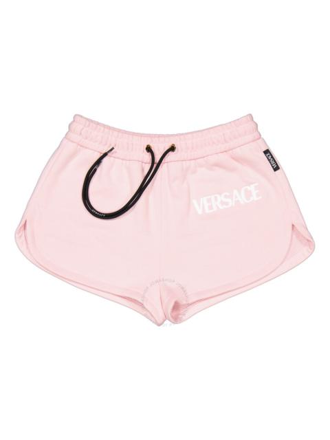 Versace Ladies Rose Logo Print Sweat Shorts