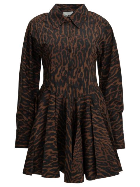 GANNI Ganni Leopard Short Dress Brown Women