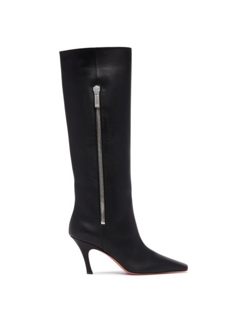 Amina Muaddi Black Mona 80 Leather Boots