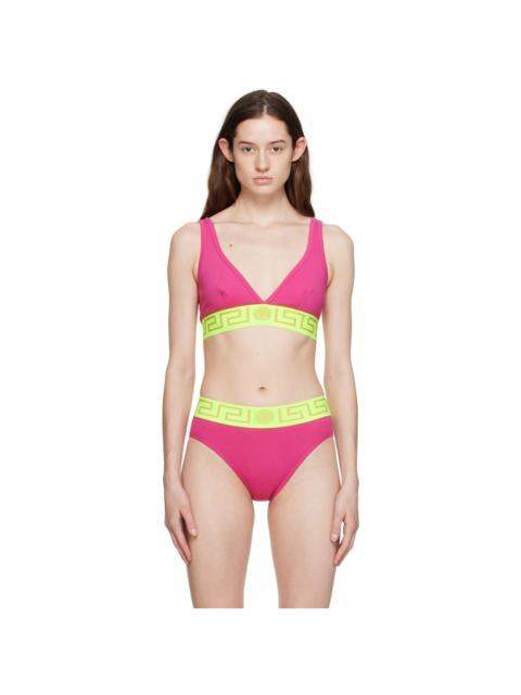 VERSACE Pink & Green Greca Border Bra