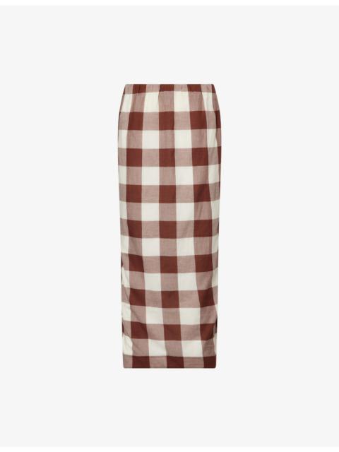 POSSE Mira Gingham-Print Cotton Maxi Skirt