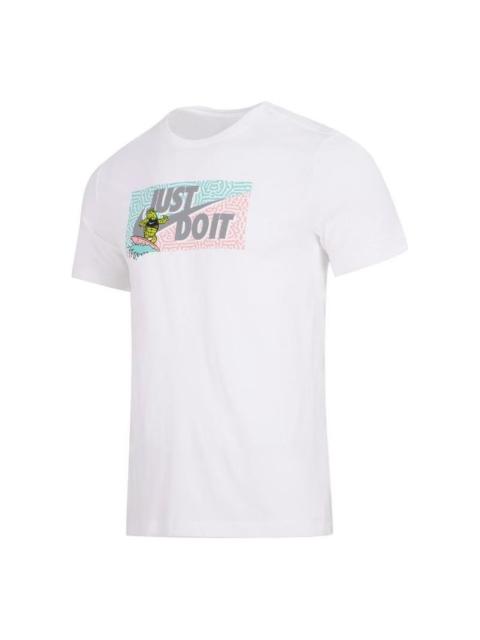 Nike Men's Nike Square Brand Logo Cartoon Printing Round Neck Casual Short Sleeve White T-Shirt DQ1088-10