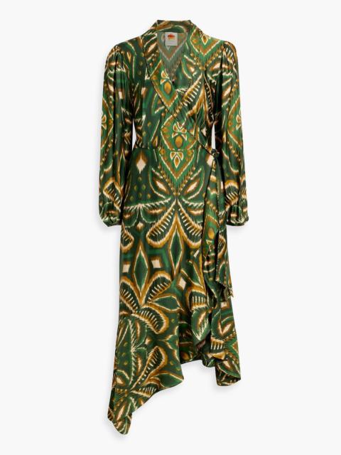 FARM RIO Printed crepe de chine wrap dress