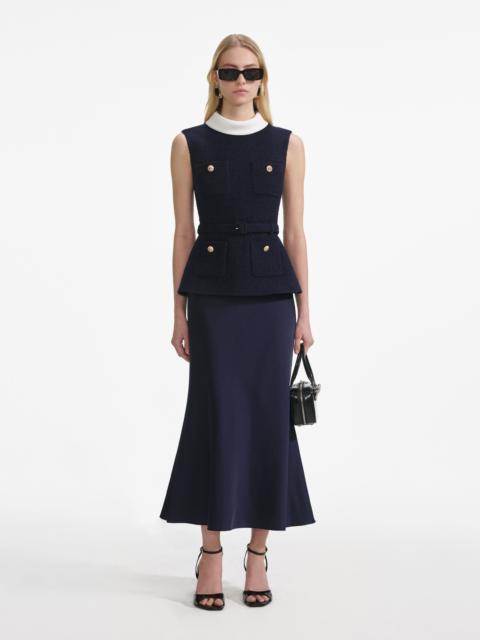 self-portrait Navy Boucle Sleeveless Midi Dress