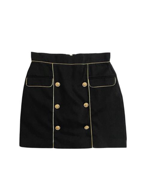 Beulah London Style Black Mini Skirt Gold Trim Gold Buttons SZ L NWT