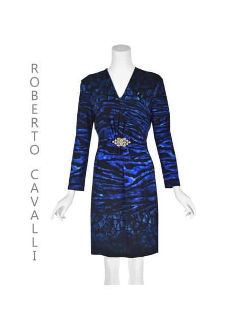 Roberto Cavalli Vintage Royal Blue & Black Animal Print Sheath Dress 