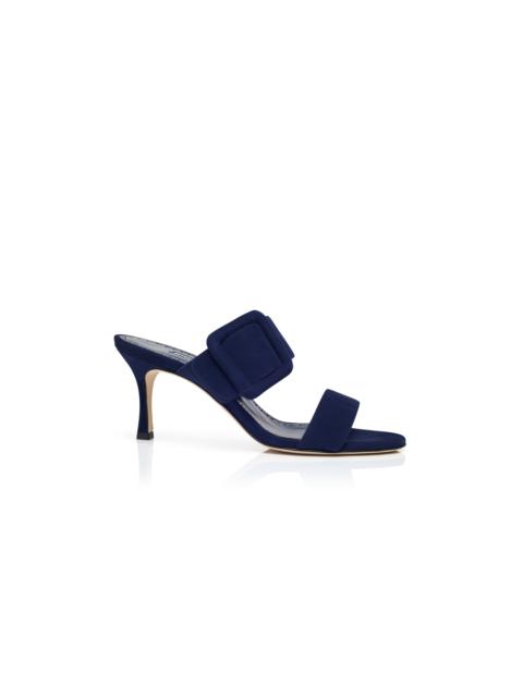 Manolo Blahnik Navy Blue Suede Open Toe Mules