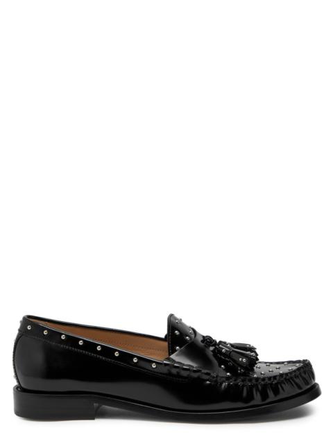 Stuart Weitzman Stuart Weitzman Lottie Studded Glossed Leather Loafers