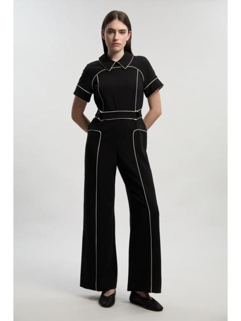 KAREN MILLEN Compact Stretch Contrast Tipped Tab Detail Tailored Jumpsuit