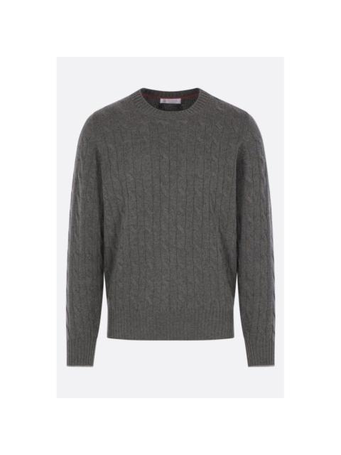 Brunello Cucinelli BRUNELLO CUCINELLI Grey Green Cashmere Cable Knit Sweater Ne