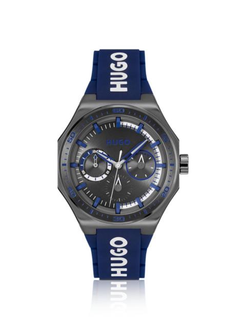 HUGO GRAY-PLATED WATCH WITH SILICONE LOGO STRAP