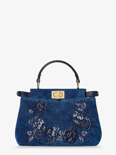 FENDI Fendi Women Peekaboo Mini Denim Crossbody Bag With Night Butterfly Embroidery