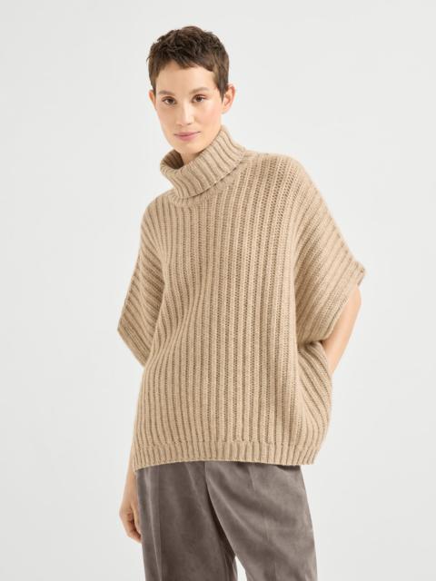 Brunello Cucinelli Cashmere Feather yarn wide rib poncho-style sweater