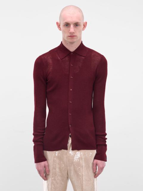 EGONLAB Red Rib-Knit Button-Up Shirt