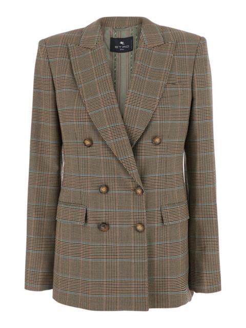 Etro Etro Women Beige Double-Breasted Jacket With Peak Lapels And Check Motif In Wool Blend For Women