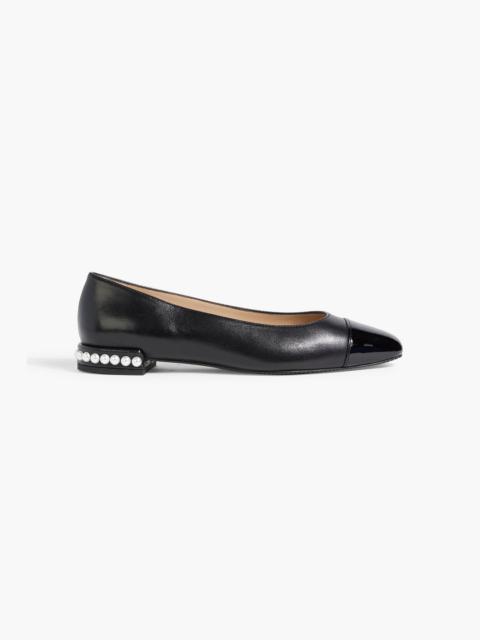 Stuart Weitzman Pearl embellished smooth and patent-leather ballet flats