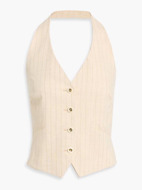 VERONICA BEARD Arabella metallic pinstriped cotton-blend halterneck vest