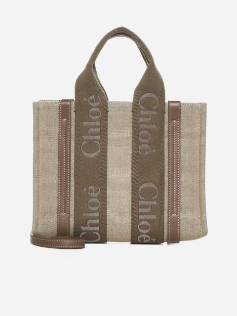 Chloé Woody linen small tote bag