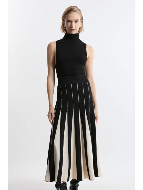 KAREN MILLEN Pointelle Knit Colour Blocked Pleated Skirt