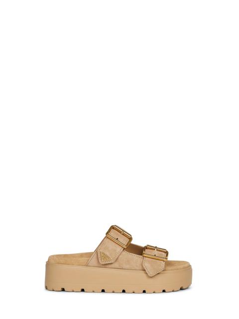Prada Prada Calzature Women Ecru Suede Leather Double-Strap Sandals