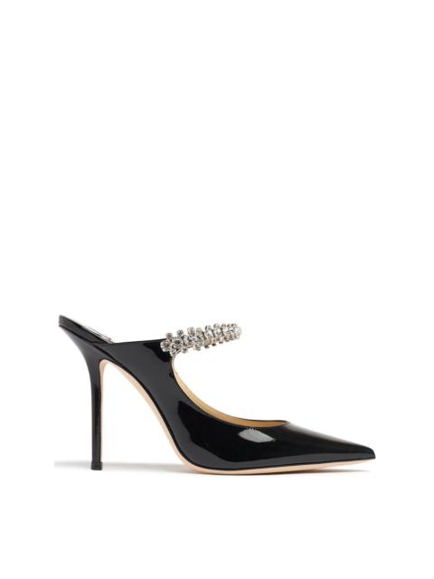 JIMMY CHOO JIMMY CHOO 100 Black Patent Leather Crystal Strap Mules New