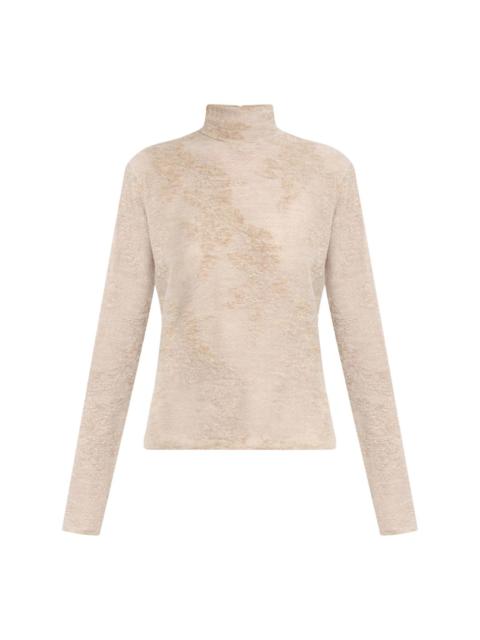 GANNI Sheer Flower Jacquard Mockneck Top
