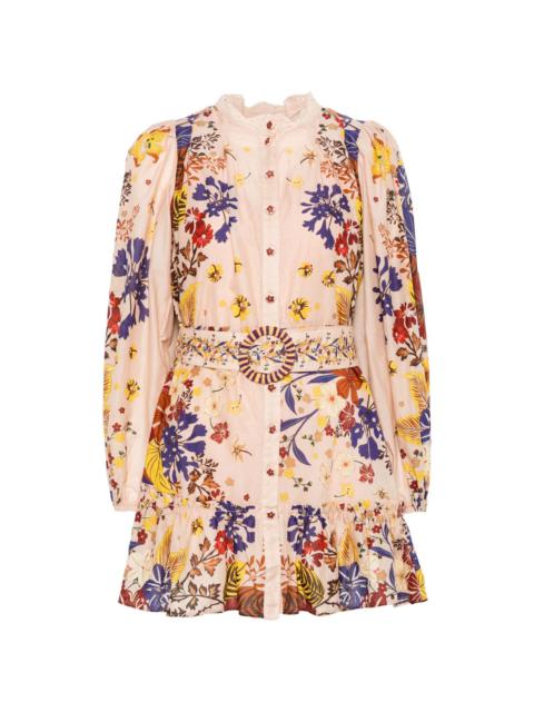 FARM RIO bouquet puff-sleeve mini dress