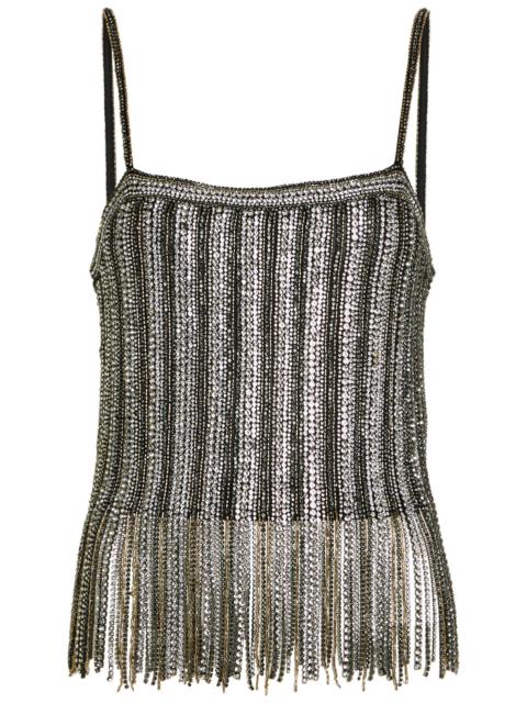 Alice + Olivia Alice + Olivia Chi Embellished Fringed Stretch-mesh top