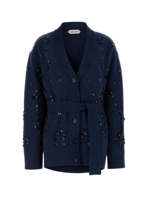 Other Designers Alberta Ferretti Women Navy Blue Wool Blend Oversize Cardigan