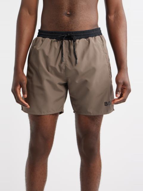 BOSS BOSS Starfish Volley Swim Trunks in Medium Brown at Nordstrom