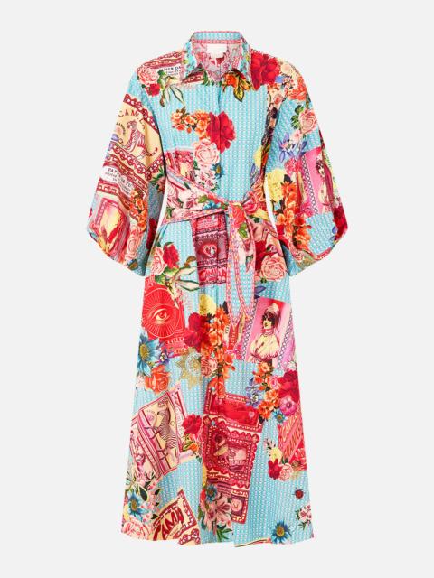 CAMILLA WAIST TIE SHIRT DRESS WITH BUBBLE SLEEVE