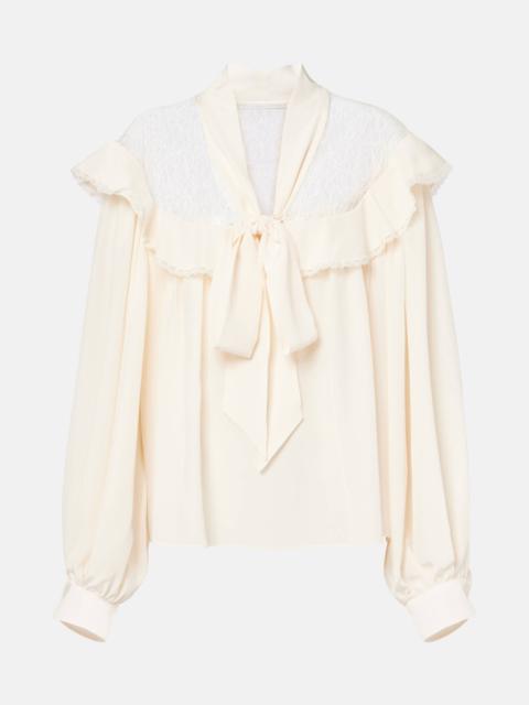 Stella McCartney Bow-detail lace-trimmed silk blouse