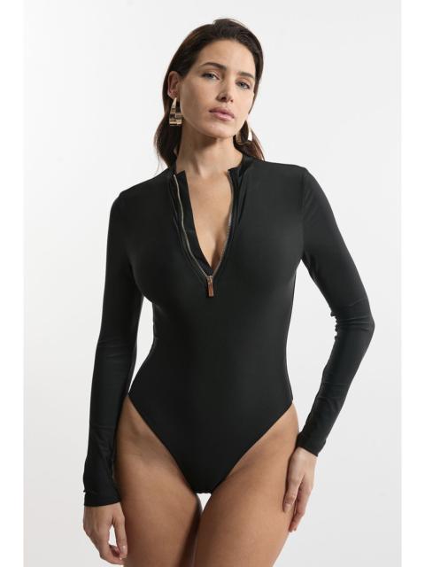 KAREN MILLEN Long Sleeve Swimsuit With Gold Zip