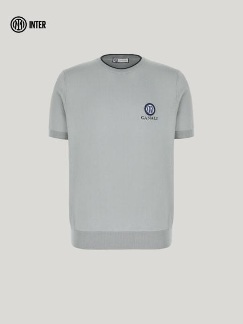 Canali SHORT SLEEVE COTTON SILK CREW NECK WITH CONTRASTING TRIM - INTER COLLECTION