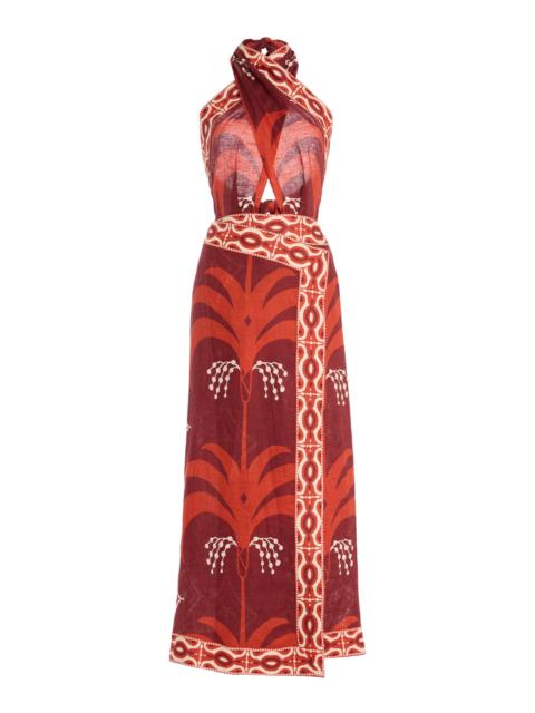 Johanna Ortiz Buen Viento Linen Maxi Dress red