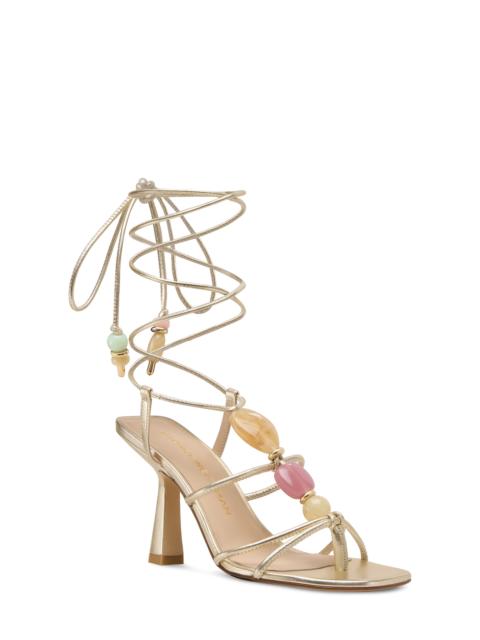 Stuart Weitzman Stuart Weitzman Majorca Wrap Sandal 85 in Platino Silver at Nordstrom