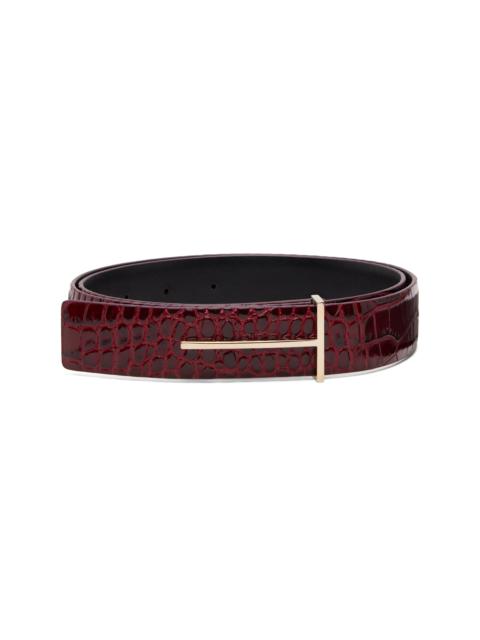 TOM FORD Burgundy Shiny Stamped Croc Belt