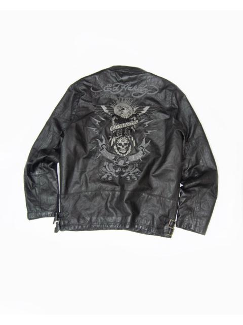 RARE Ed hardy christian audigier Leather Jacket Y2k