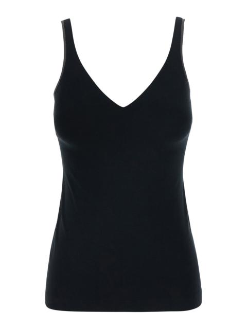 Brunello Cucinelli Brunello Cucinelli Women Black V-Neck Top With Jewelry Details On The Edges In Cotton For Women