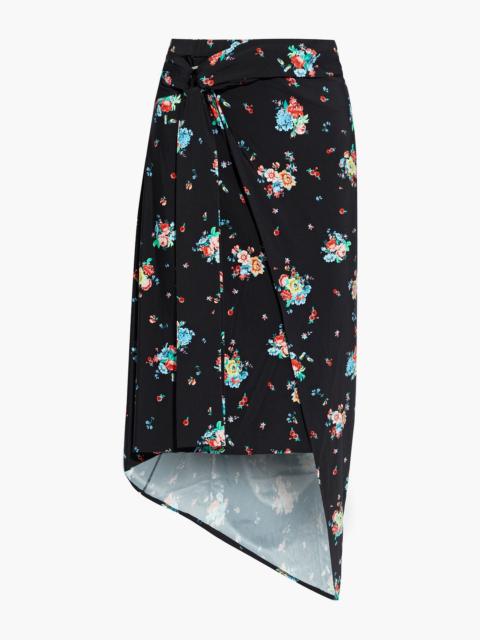 rabanne Wrap-effect floral-print satin-jersey midi skirt