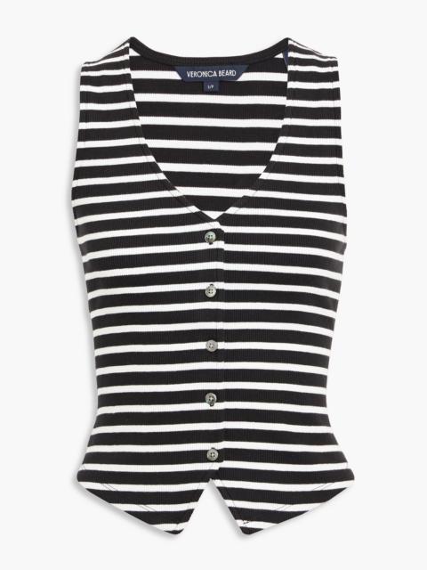 VERONICA BEARD Hoorne striped ribbed Pima cotton-blend top