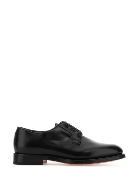Santoni Men Black Leather Lace-Up Shoes