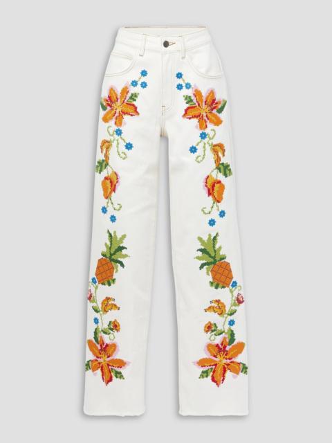 FARM RIO Embroidered high-rise wide-leg jeans