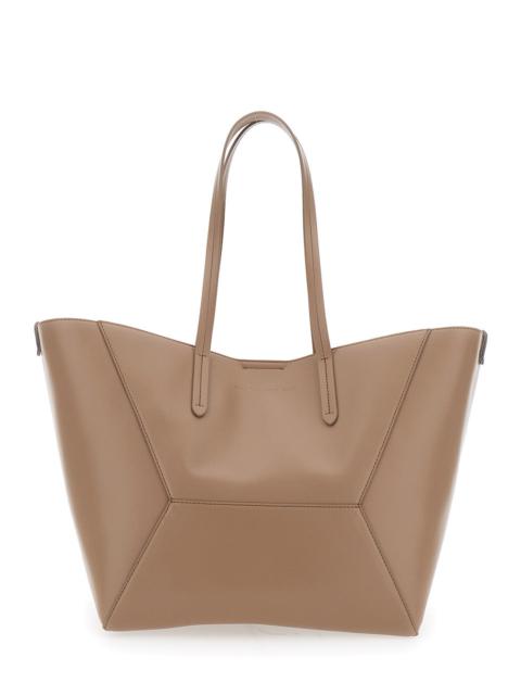 Brunello Cucinelli Brunello Cucinelli Women Beige Tote Bag With Logo Lettering On The Front And Geometric Panels Design